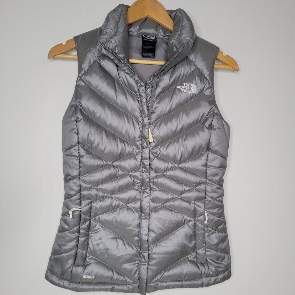 The North Face Womens 650 Down Vest Size XS Gray Silver Puffer Aconcagua